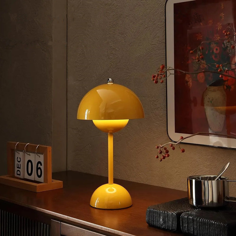 TRIXES Rechargeable Table Lamp Mushroom Lamp - Dimmable, 3-Modes, USB Chargeable Indoor Lamp, Yellow