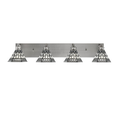 Edge 4 Light Bath Bar Shown In Brushed Nickel Finish With 7" Pewter Art Glass