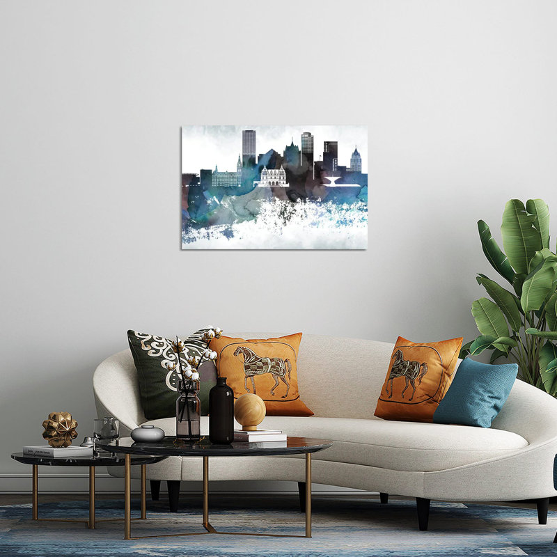 «Milwaukee Bluish Skylines» par Walldecoraddict - impression non encadrée, H 16 po x l 24 po x P 0,25 po