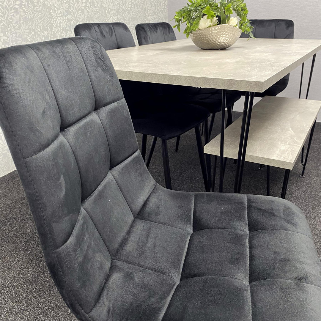 Dining Table with Hairpin Legs, Bench & 4 Velvet Chairs Set