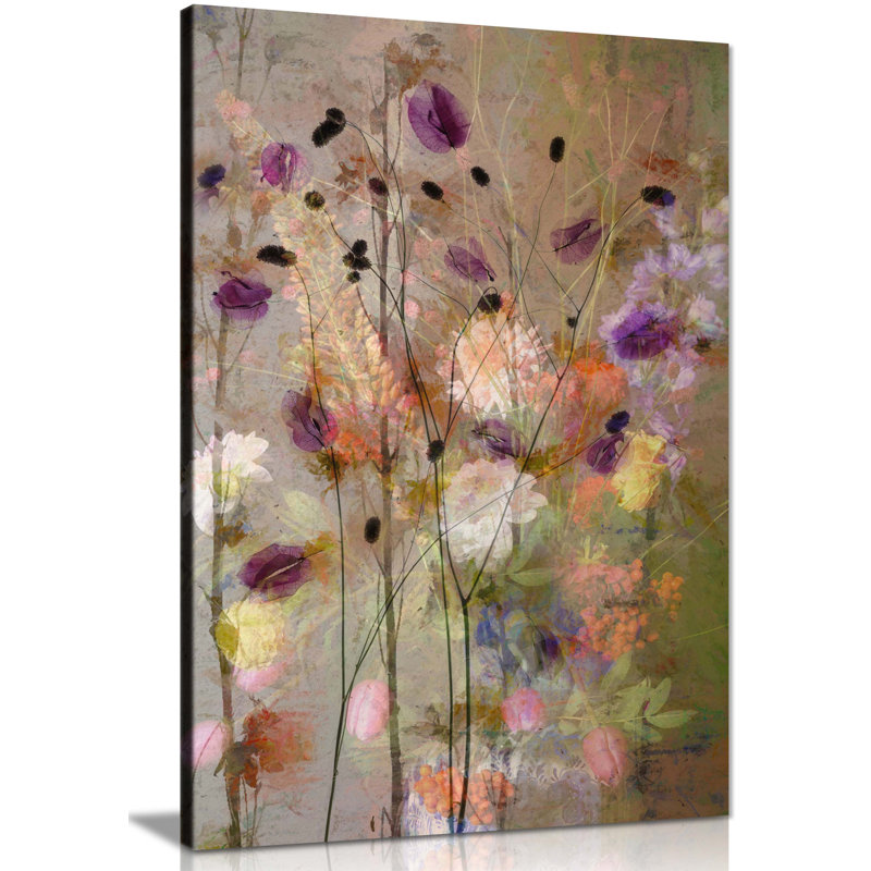 Painterly Flowers - Wrapped Canvas Print, 31cm H x 20cm W