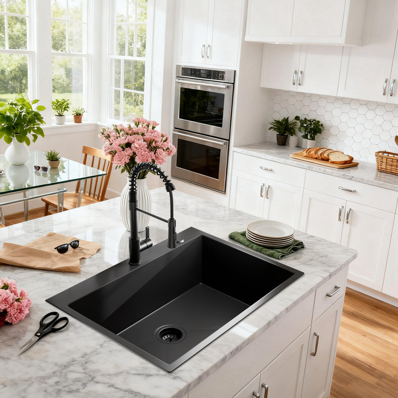 30 Inch Drop-In Single Bowl Kitchen Sink, Black