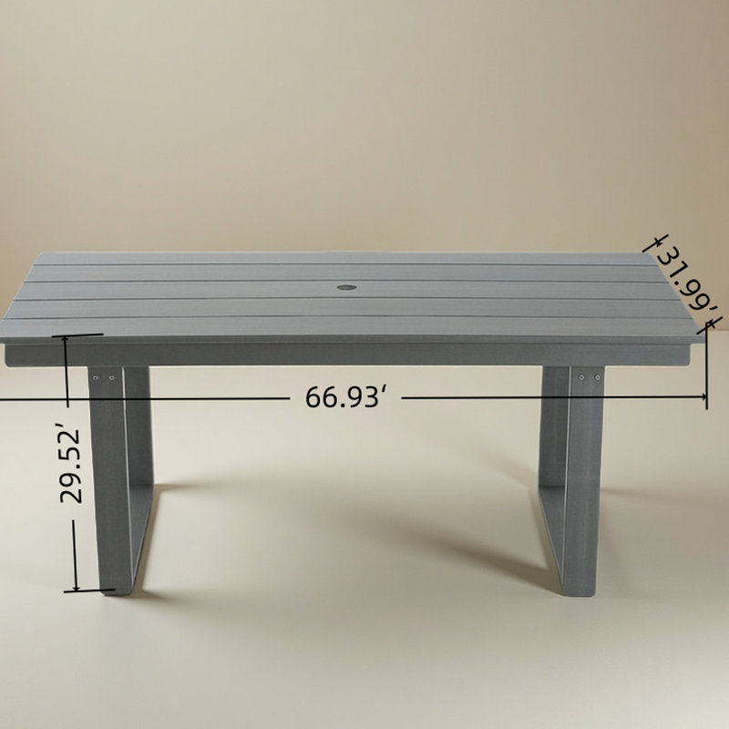 Table de salle à manger d'extérieur toutes saisons 5 pièces avec table rectangulaire de 69 po, 4 chaises et trou pour parasol
