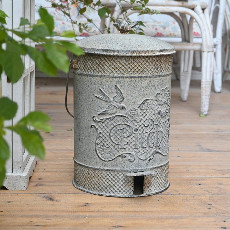 Petite poubelle à pédale 2 gallons avec couvercle et poignée, décor de poubelle rustique maison de campagne, Gris