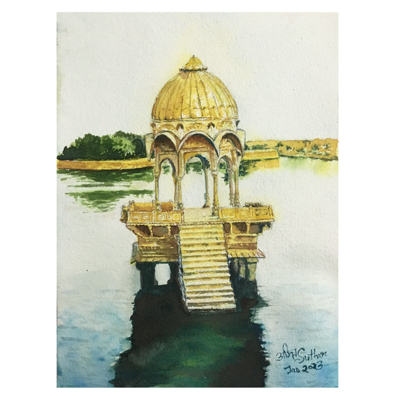 Lac Gadisar | Peinture à l'aquarelle | Par Amit Suthar