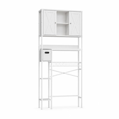 Armoire de rangement pour salle de bain au-dessus de la toilette - Organisateur autoportant peu encombrant avec portes doubles et porte-papier hygiénique, étagère de salle de bain multi-niveaux imperméable pour le rangement des toilettes
