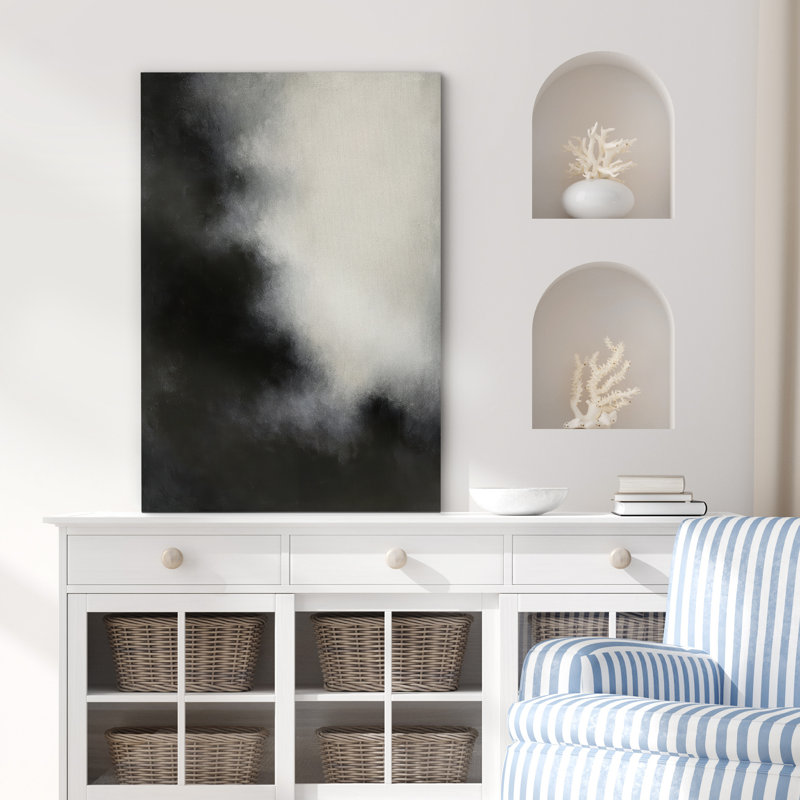 «Black and White Cloudy Modern Abstract», reproduction d'art sur toile encadrée, Toile tendue, Ne s’applique pas