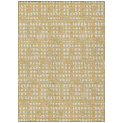 5' X 8' Gold And Ivory Geometric Washable Indoor Outdoor Area Rug
