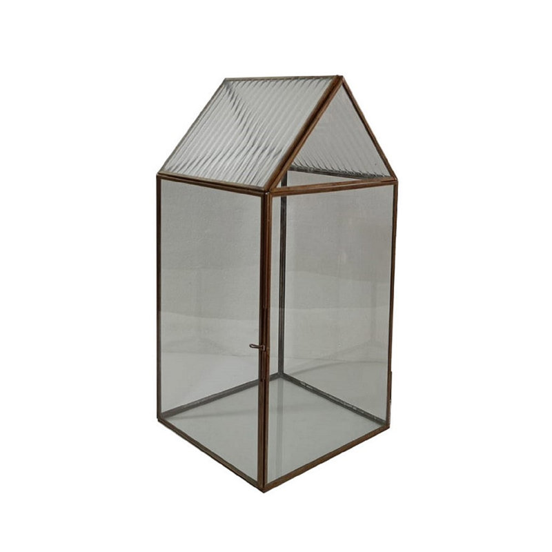 Small Terrarium With Stand Brown Patina Iron & Glass, 27.6" H x 8.27" W