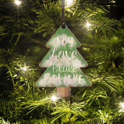«Christmas Joy Love Peace Believe», impression en forme d'arbre suspendu