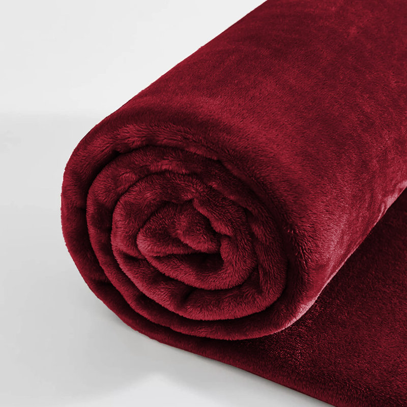 Ultra Soft Plush Faux Fur Reversible Fleece Blanket, Burgundy, King