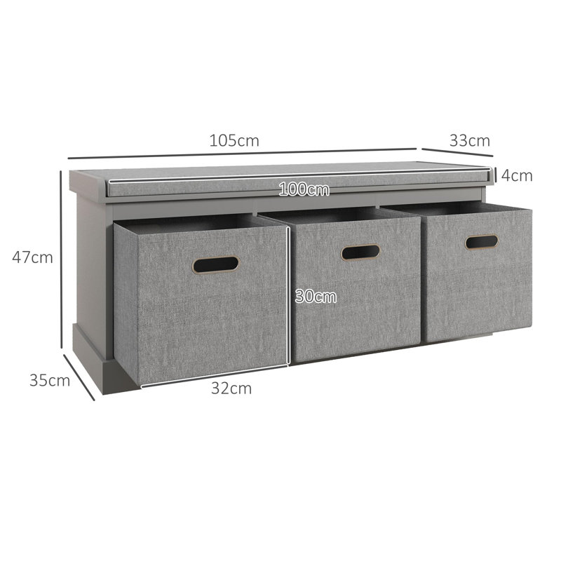 Polyester Upholstered Storage Bench, Grey
