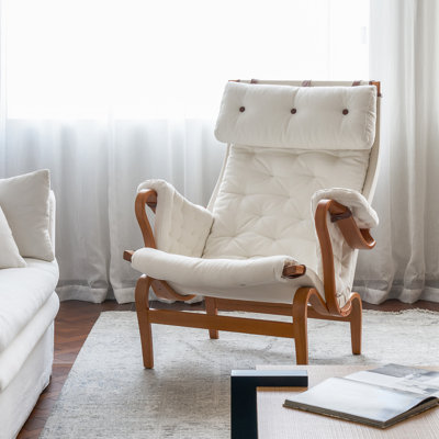 Fauteuil ergonomique de 35,43 po de largeur, structure en bois de hêtre, fauteuil simple de salon