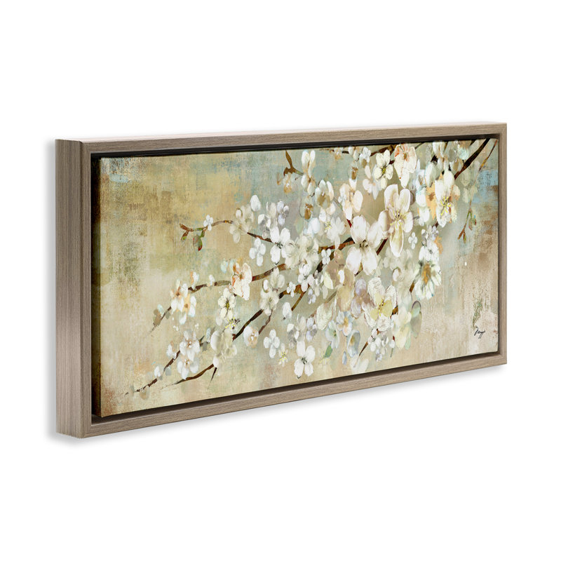 Peinture d'une branche d'arbre en fleurs, Cadre flottant orme Montalcino, H 11 po x l 25 po