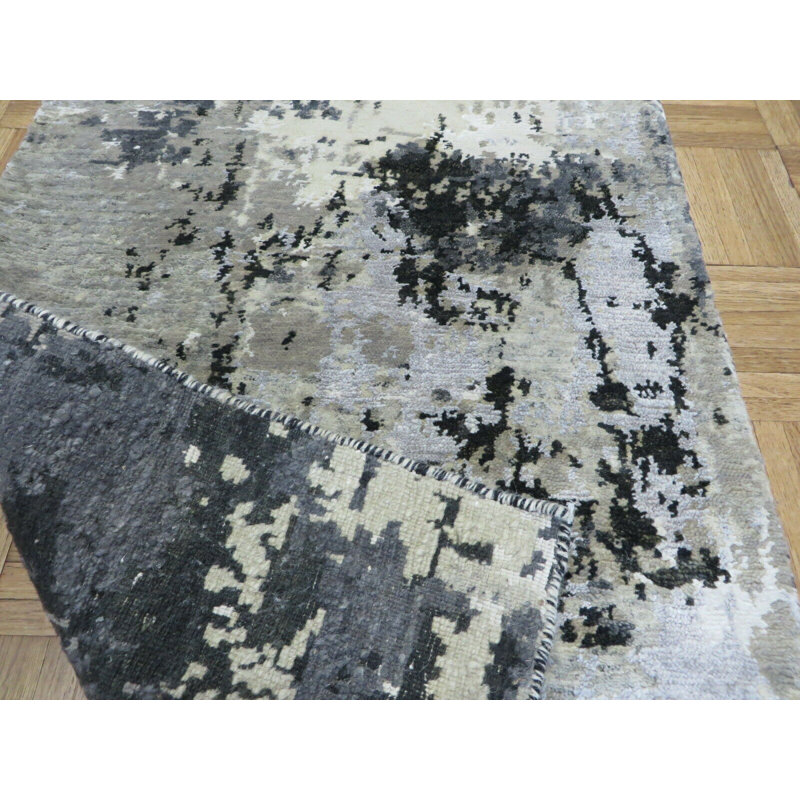 Tapis gris noué à la main de conception unique 2 pi x 3 pi Fetter