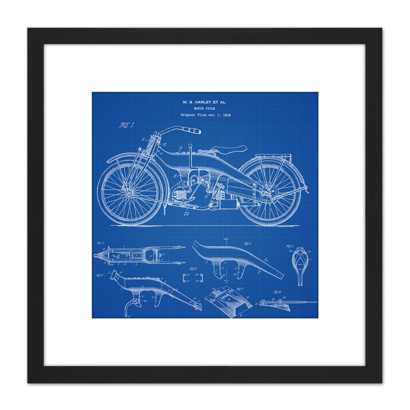 Harley Classic Motor Cycle Bike Parts 1924 Patent Plan by David Harley - Single Picture Frame Print