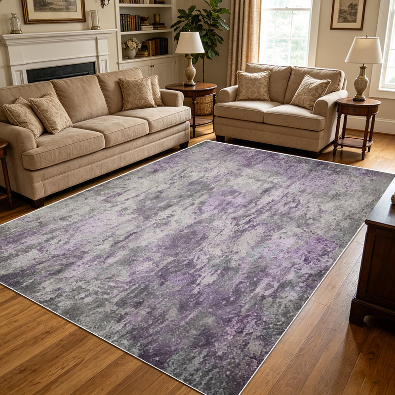1PC distressed watercolor soft muted purple and grey abstract area rugs for Living Room, Soft and Comfortable, Suitable for all seasons, easy-to-maintain, machine washable Indoor floor mat, Under Table Farmhouse suitable for dining room, bedroom,