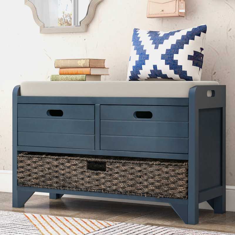 Entryway Bench with Removable Basket and Drawers, Navy