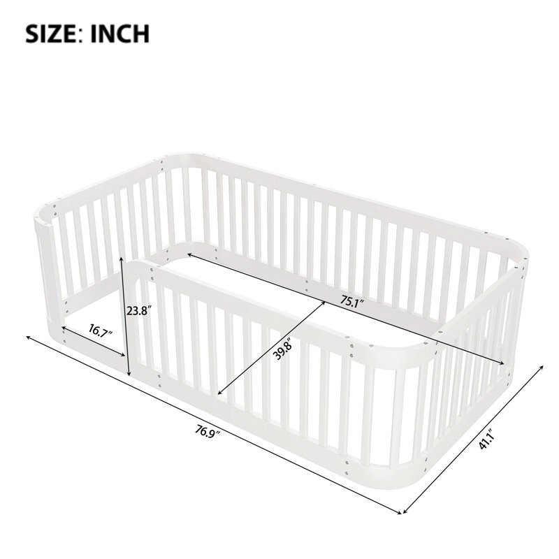Structure de lit simple en bois avec clôture en bois, Blanc