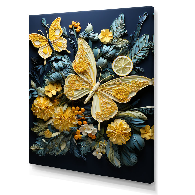 Délice de papillon jaune citron sur toile, H 44 po x l 34 po x P 1,5 po, Toile tendue