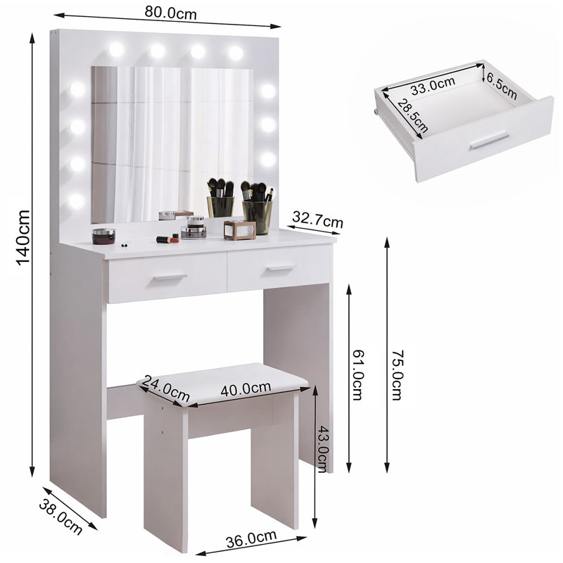 Thurston Dressing Table with Mirror, White