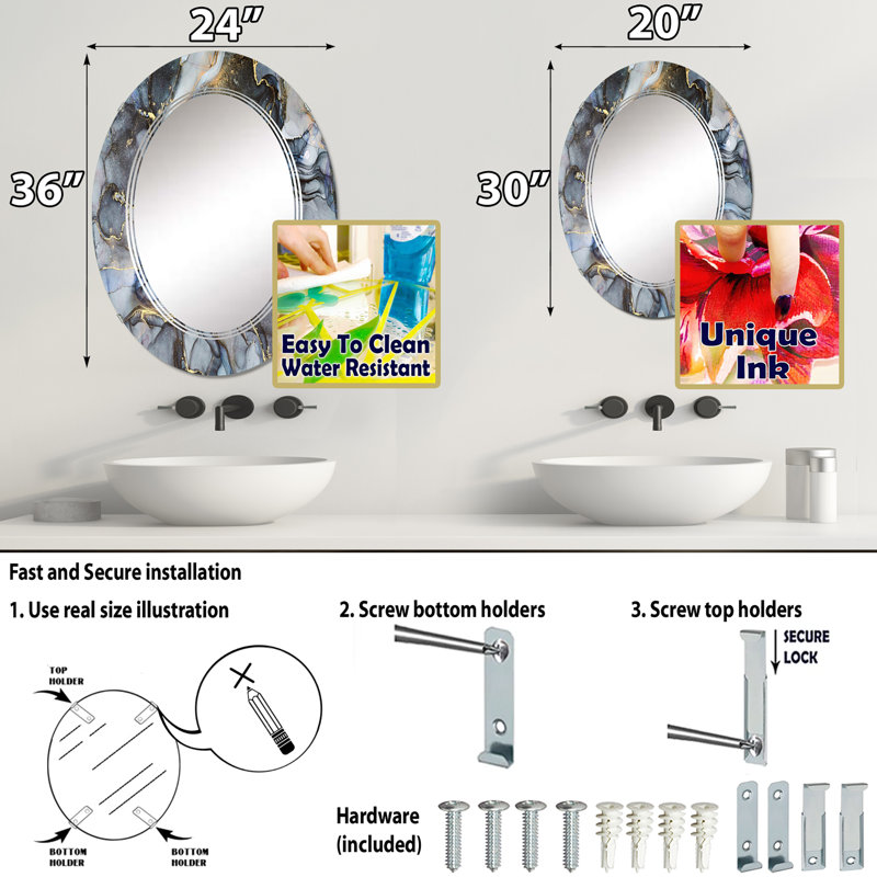 Miroir de salle de bain sans cadre, 36 po x 24 po