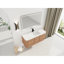 Meuble-lavabo de 48 po avec design, lavabo en résine blanche, 3 portes à fermeture en douceur, contreplaqué, chêne imitation, fermeture silencieuse, facile à nettoyer