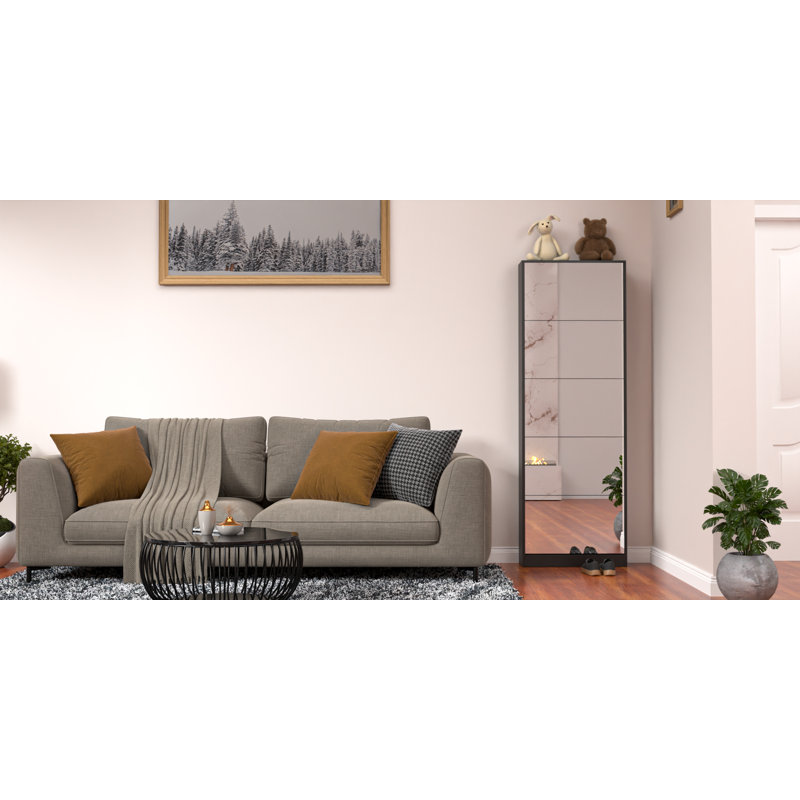 Armoire de rangement pour chaussures moderne avec miroir pour couloir étroit et entrée, Noir