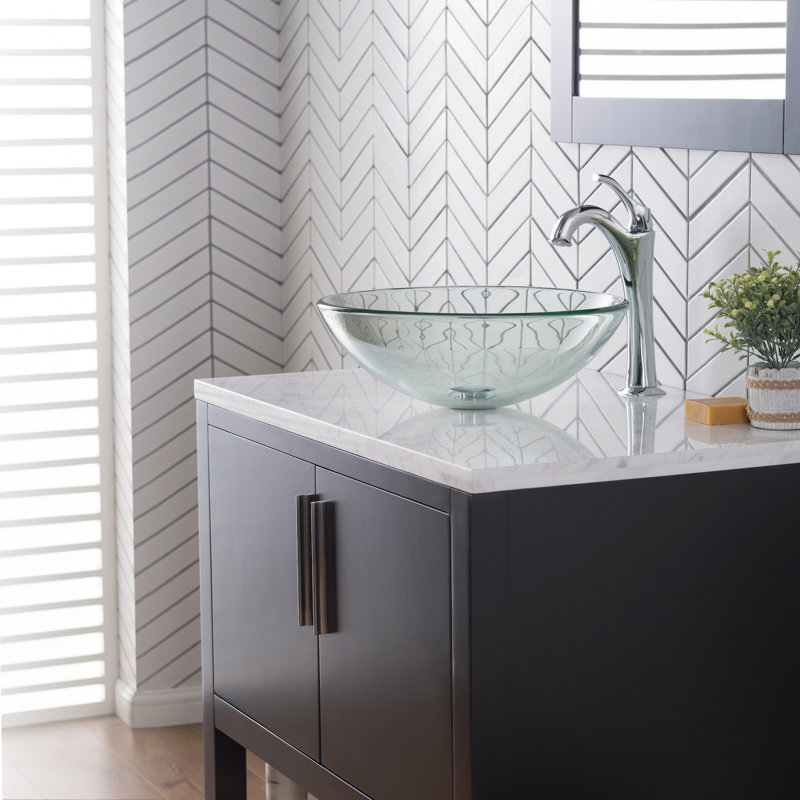 Lavabo de salle de bain vasque circulaire en verre, Transparent