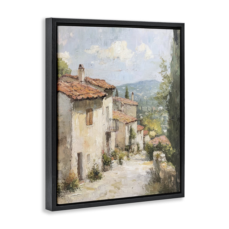 Cadre flottant Quiet Village Path, design par Petal Prints Design, Cadre flottant noir de jais, H 21 po x l 17 po