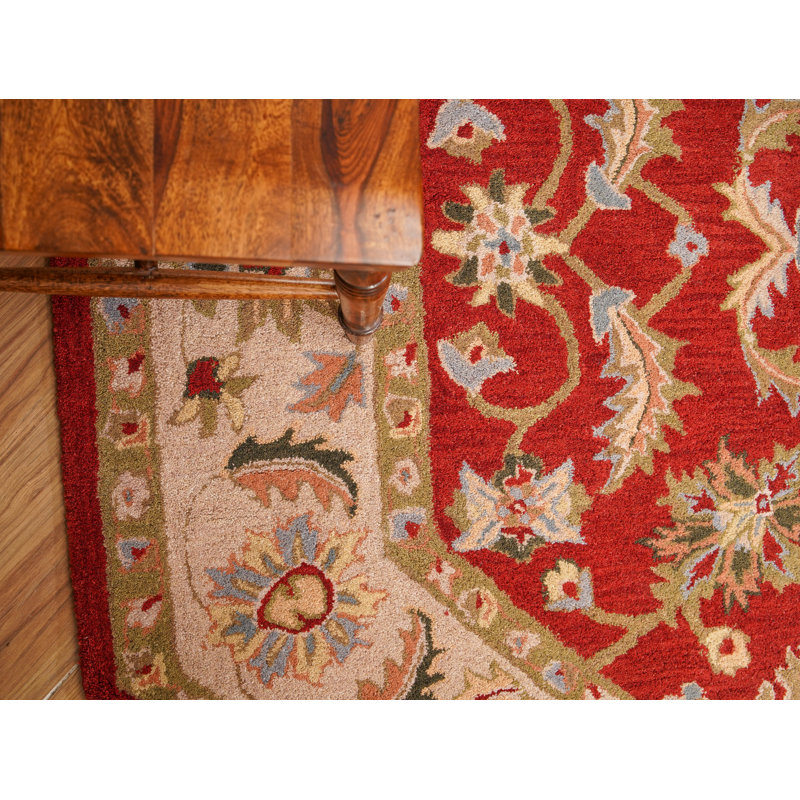 Tapis écologiques en laine touffetée à la main Sanna - octogone, couleur rouge-beige, design moderne contemporain, tapis antidérapants faits à la main épais pour le salon, la chambre à coucher