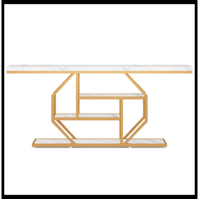 Console à 4 niveaux, table d'appoint 70,9 pouces avec tablettes de rangement