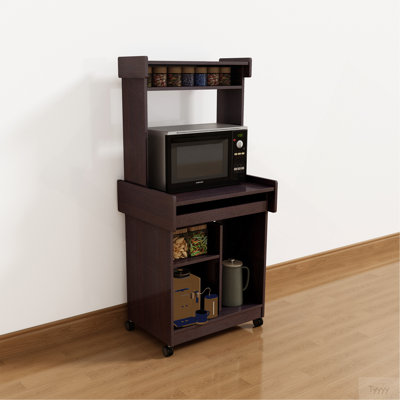 Microwave Cart Coffee Station Computer Cart On Locking Castors Hutch Gliding Shelf