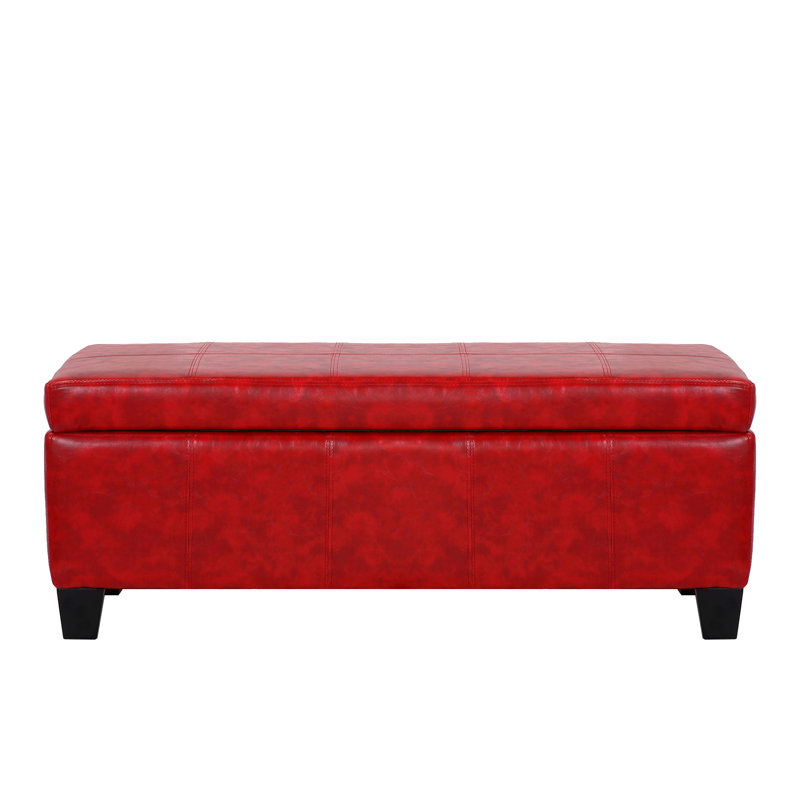 Carnet Faux Leather Upholstered Storage Bench, Red