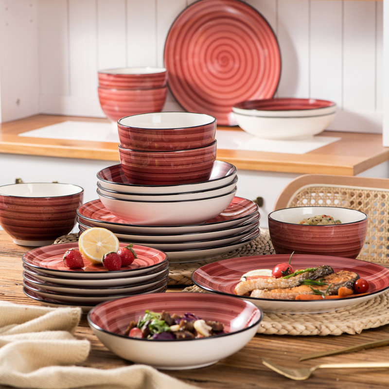 Whittier 24 Piece Stoneware Dinnerware Set - Service for 6, Red