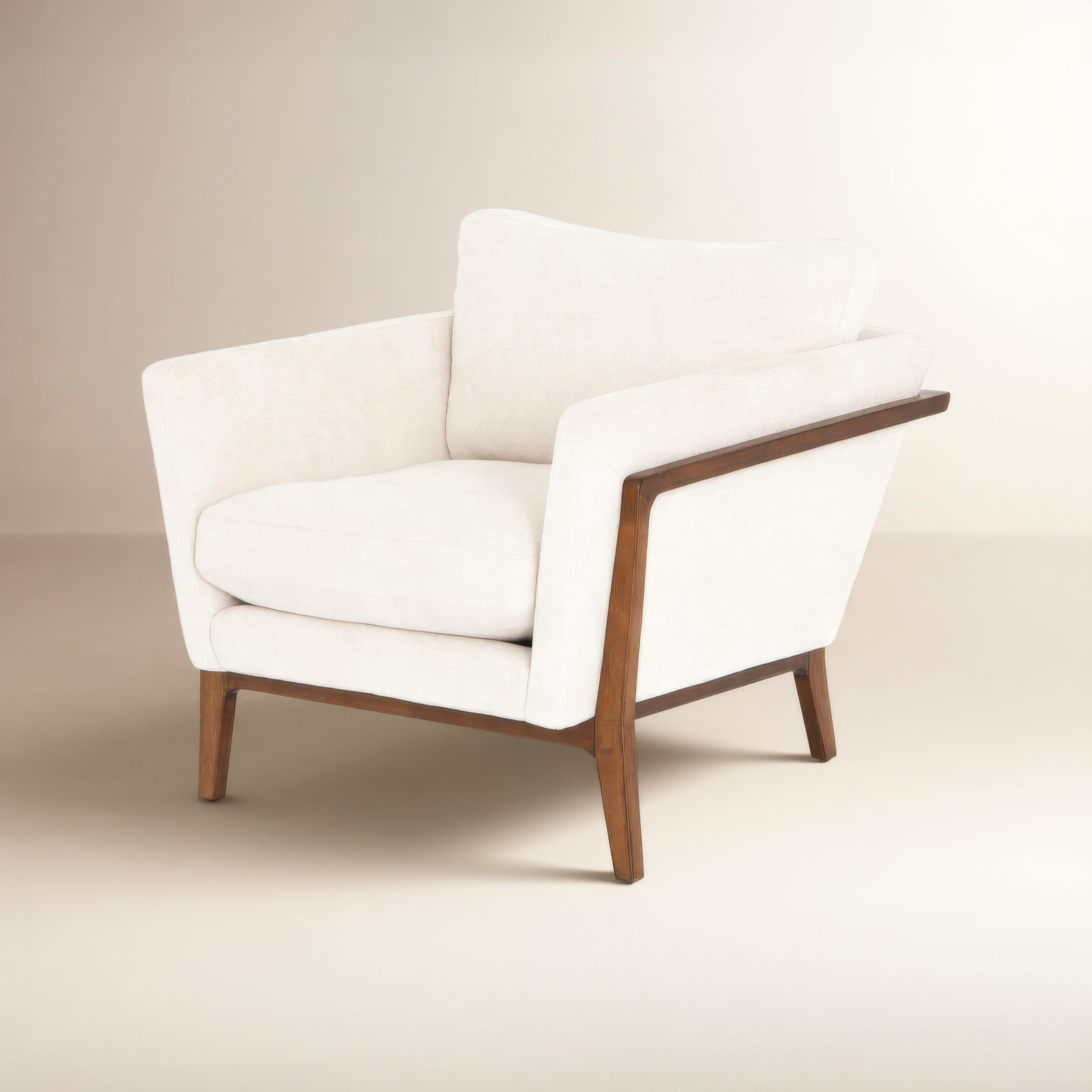 Kenia Upholstered Armchair, Camargue Cream Polyester Blend, Pecan