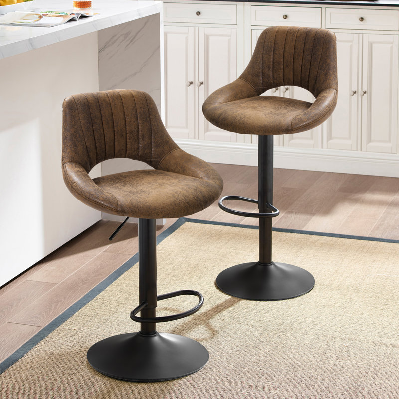 Swivel Upholstered Adjustable Height Counter Stool with Metal Frame, Brown
