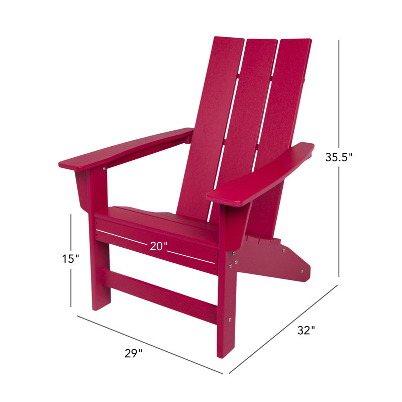 Arenijus Modern Weather-Resistant Plastic Adirondack Chair, Red