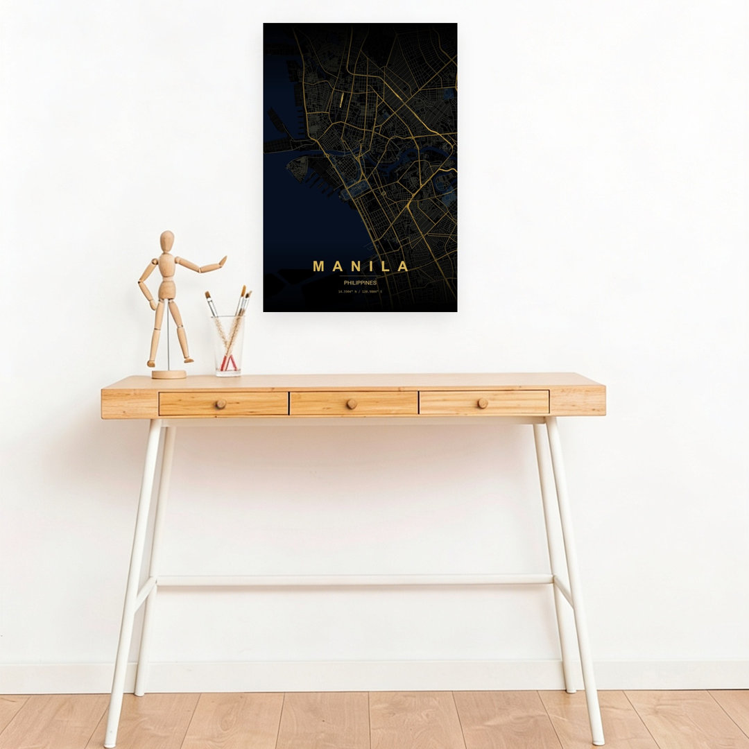 Manila Golden City Map Geometric Minimalist Modern City Wall Art Print