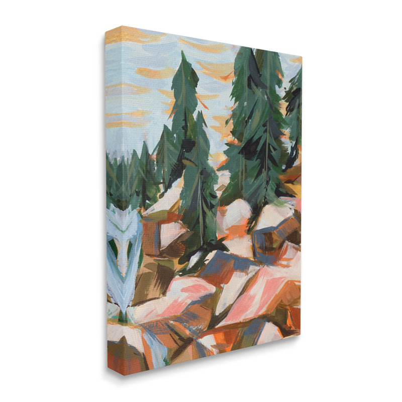 Abstrait géométrique paysage cascade, art mural sur toile flottante par Melissa Wang, H 48 po x l 36 po x P 1,5 po