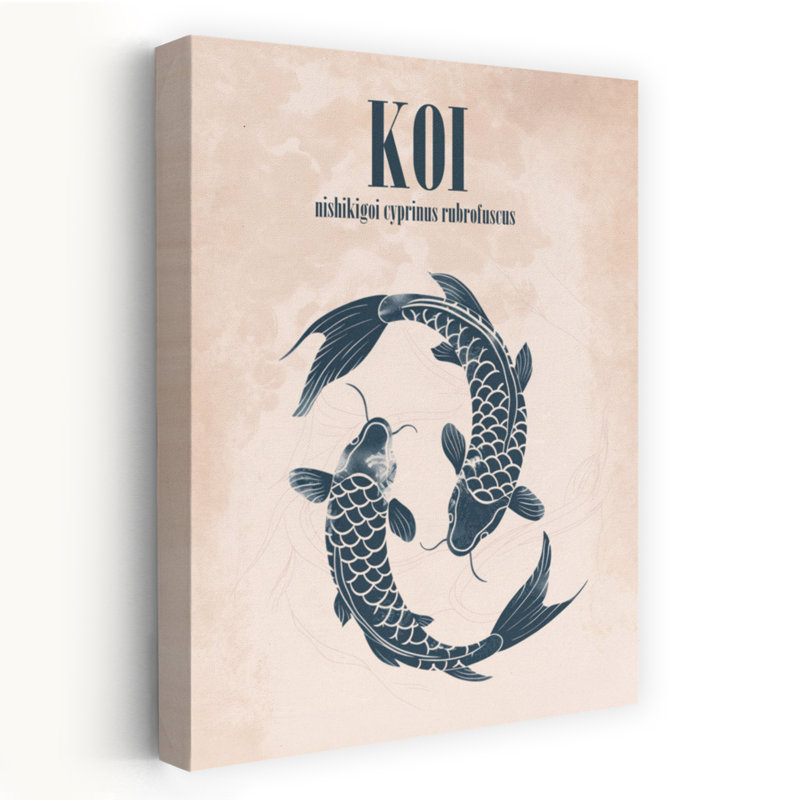 Koi Harmony Elegant Minimalist Peaceful Fish Nature Wall Art Print 1 Piece Wrapped Canvas Wall Art, 91.44cm H x 60.96cm W