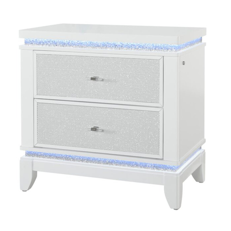 Table de chevet blanche avec DEL et USB Alina