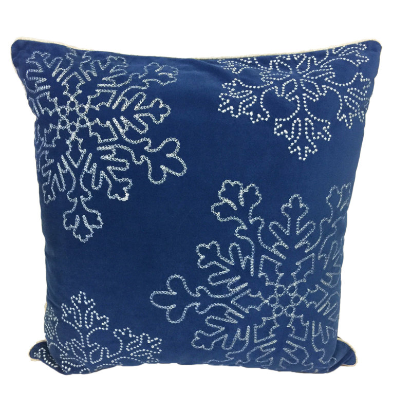 Holiday Embroidered Velvet Throw Pillow, Blue