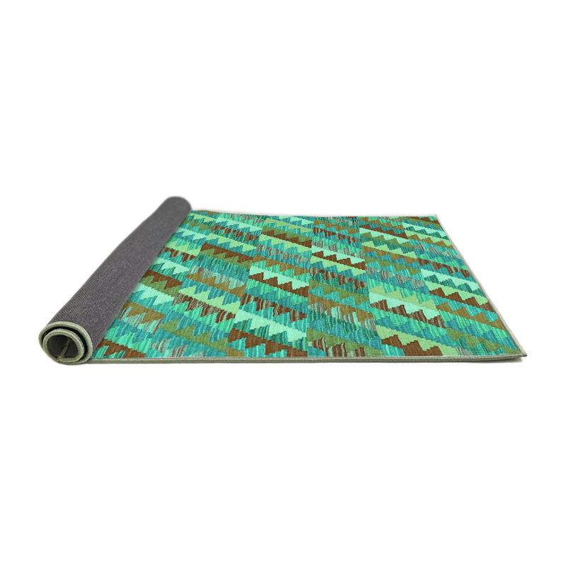 Tapis rond brun / bleu / vert en laine et en polyester tissé à la machine 5 pi Southwestern