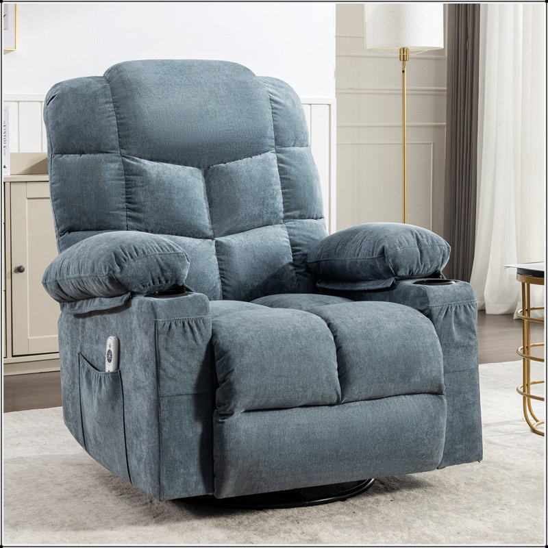 Fauteuil à bascule massant, inclinable et massant pour adultes avec 2 porte-gobelets, Tissu bleu