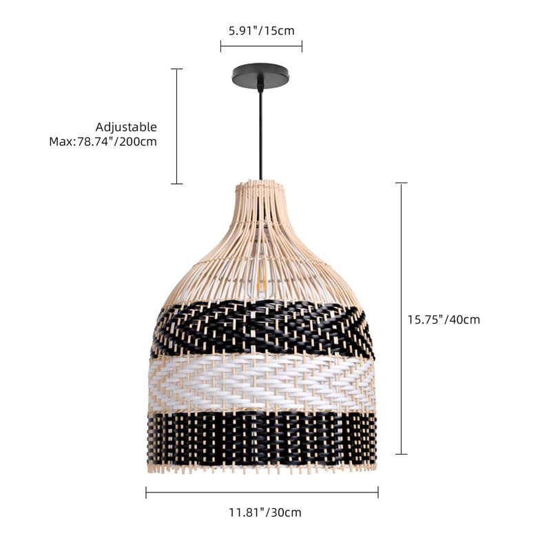 Luminaire suspendu simple 1 lumière, Black/White, H 78 po x l 15,7 po x P 15,7 po