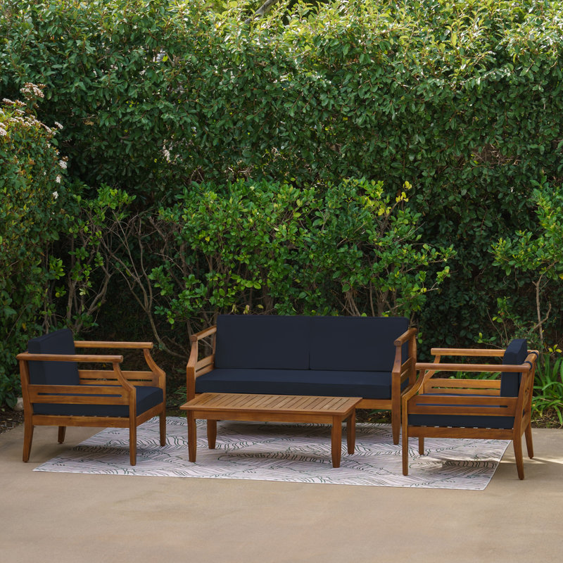 4-Piece 4-Person Solid Acacia Wood Outdoor Seating Group