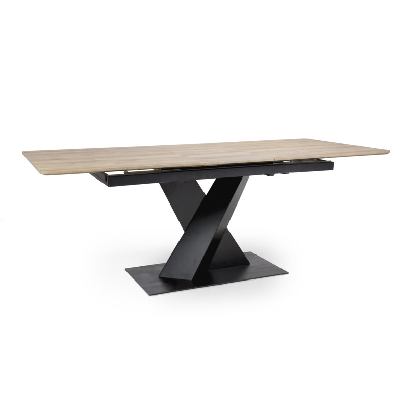Annetraud Extendable Metal Base Dining Table, Oak