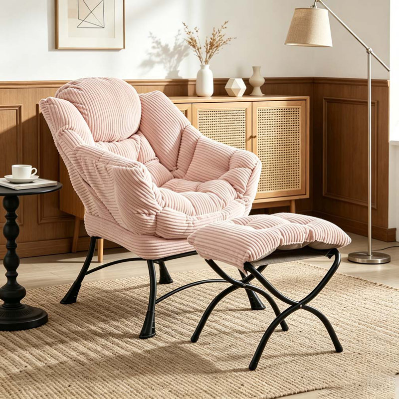Fauteuil Lazy avec repose-pieds, fauteuil d'appoint moderne avec accoudoirs et poche latérale, Pink