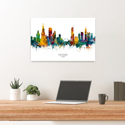 Chicago Illinois Skyline Abstract Contemporary Architecture City Wall Art by Michael Tompsett - Wrapped Canvas Print